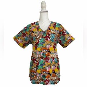 Nickelodeon Rugrats, Ren & Stimpy & Hey Arnold Nursing Scrub Top Women’s Medium